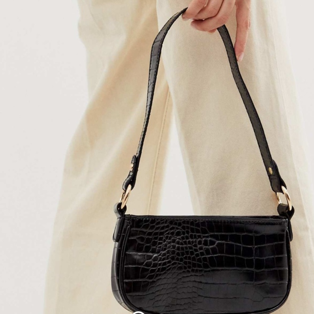 ASOS DESIGN croc effect 90s shoulder bag in black